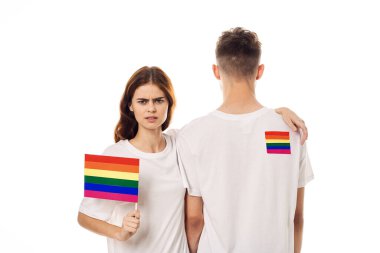 Genç çift lgbt Bayrak transseksüel yaşam tarzı hafif arka plan