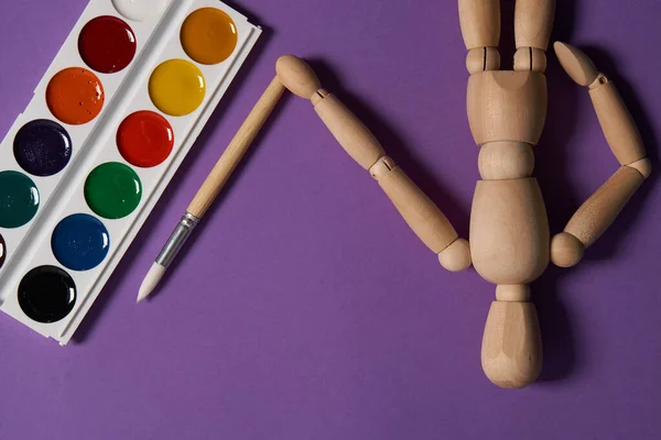 Verf voor het schilderen van kunst creatieve houten mockup hobby — Stockfoto