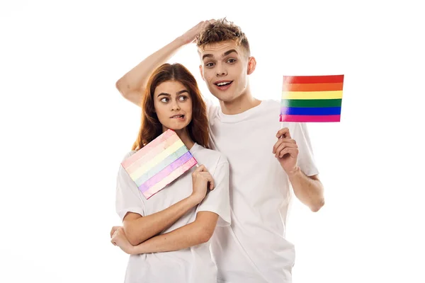 Couple Flag lgbt transgender sexual minorities light background — Stock Photo, Image