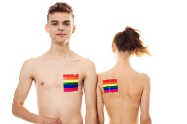 Genç çift lgbt Bayrak transseksüel yaşam tarzı hafif arka plan