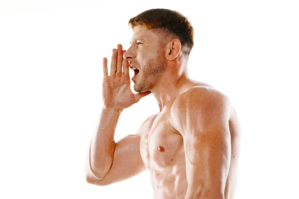 体の筋肉を強化するトレーニングボディビルダーの男は — ストック写真