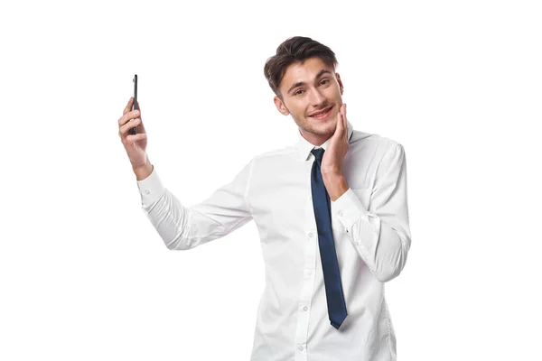 Manager in white shirt with tie office emotions isolated background — Stock Photo, Image