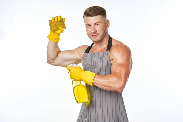 肌肉男，洗涤剂洗净姿势 — 图库照片