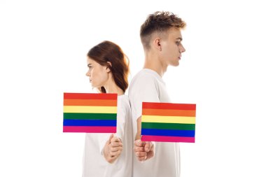 Genç çift lgbt Bayrak transseksüel yaşam tarzı hafif arka plan
