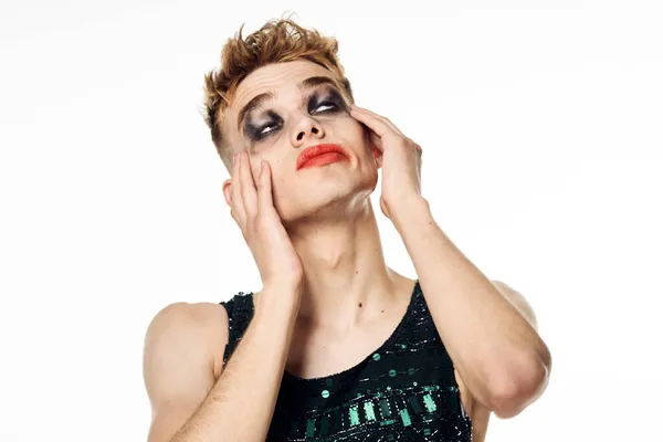 Samec ženské make-up crossdresser lgbt komunita pózování — Stock fotografie