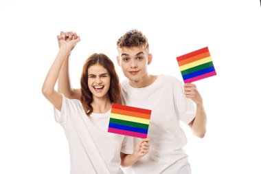 Genç çift lgbt Bayrak transseksüel yaşam tarzı hafif arka plan
