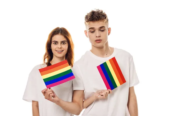 Couple Flag lgbt transgender sexual minorities light background — Stock Photo, Image