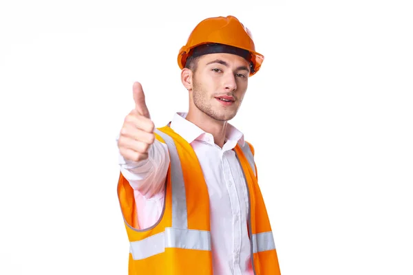 stock image working man in orange uniform posing construction