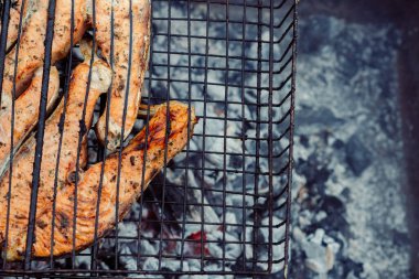 Izgara balık bbq kömür pişirme doğa yaz