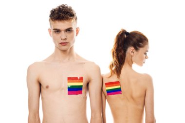 Genç çift lgbt Bayrak transseksüel yaşam tarzı hafif arka plan