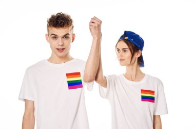 Genç çift lgbt Bayrak transseksüel yaşam tarzı hafif arka plan