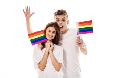 Genç çift lgbt Bayrak transseksüel yaşam tarzı hafif arka plan