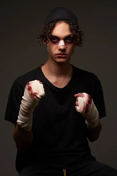 Harcos törött orr képzés boksz konfliktus agresszió sérülés — Stock Fotó