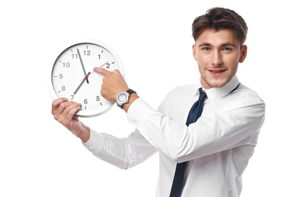 Hommes d'affaires avec horloge à main pause bureau lumière arrière-plan — Photo