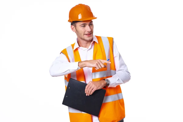 Man in orange hard hat engineer work professionals construction — Stock Photo, Image