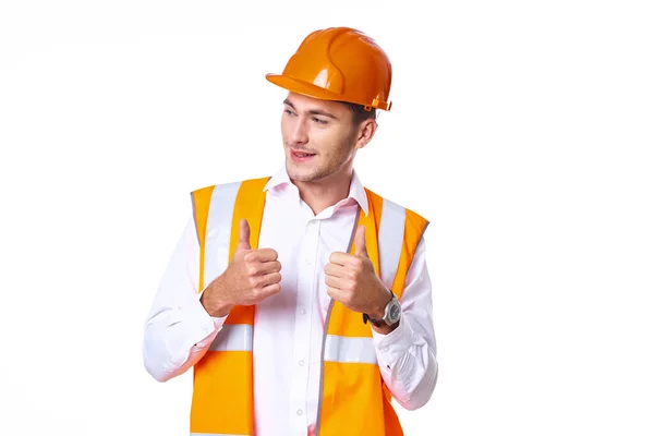 Working man in orange uniform posing construction — Stock Photo, Image