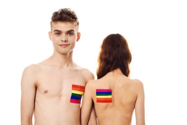 Genç çift lgbt Bayrak transseksüel yaşam tarzı hafif arka plan