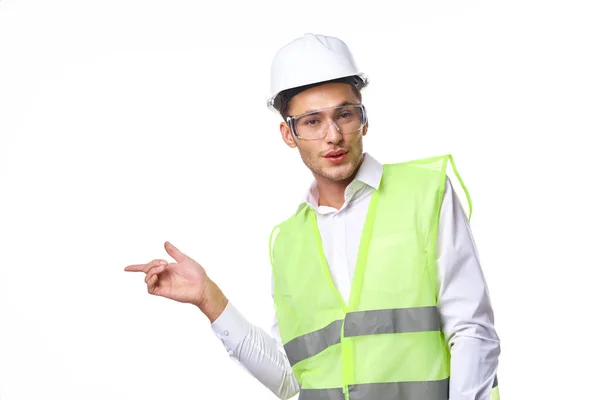Engineer in working uniform protective clothing documents construction — Stock Photo, Image