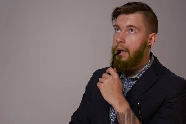 Business man with glasses with tattoos on his arms office professionals — Stock Photo, Image