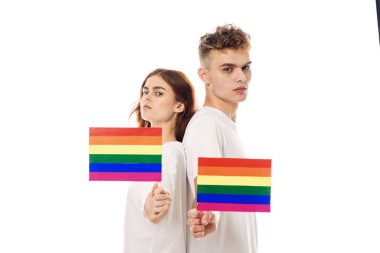 Genç çift lgbt Bayrak transseksüel yaşam tarzı hafif arka plan