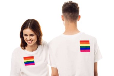 Genç çift lgbt Bayrak transseksüel yaşam tarzı hafif arka plan