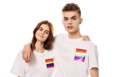 Genç çift lgbt Bayrak transseksüel yaşam tarzı hafif arka plan