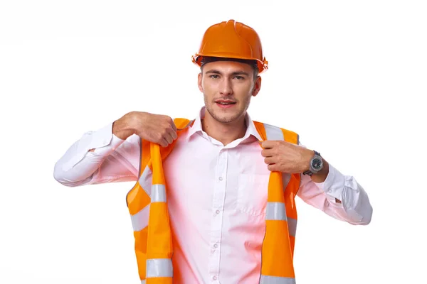 Homme en travail uniforme orange travaux de construction — Photo