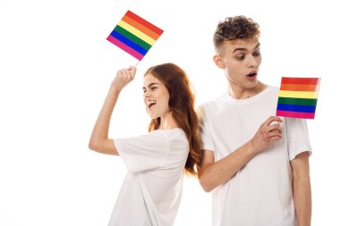 Genç çift lgbt Bayrak transseksüel yaşam tarzı hafif arka plan