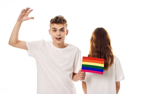 Par Bandeira lgbt transexuais minorias sexuais luz fundo — Fotografia de Stock