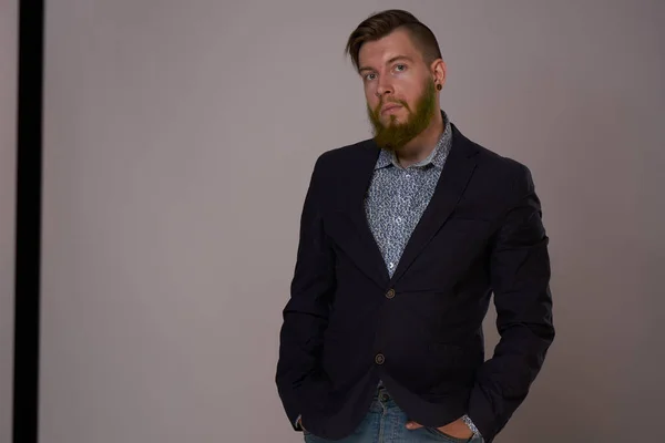 Business man in jacket posing fashion professional — Stock Photo, Image