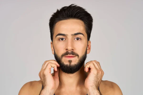 stock image bearded man in white tank top cropped view Studio Model