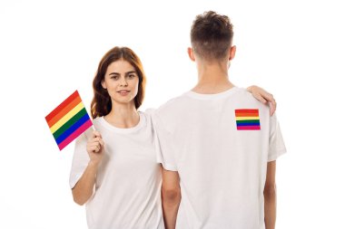 Genç çift lgbt Bayrak transseksüel yaşam tarzı hafif arka plan