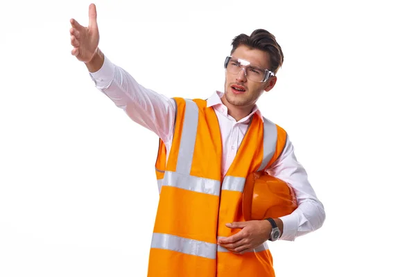 Homme en travail uniforme orange travaux de construction — Photo