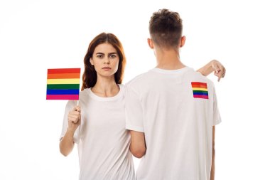 Genç çift lgbt Bayrak transseksüel yaşam tarzı hafif arka plan