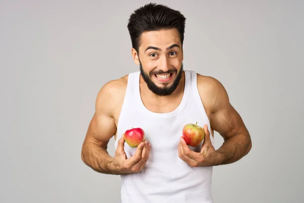 즐거운 사람, 신선 한 과일 사과 비타민 스튜디오 생활 — 스톡 사진