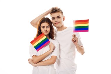 Genç çift lgbt Bayrak transseksüel yaşam tarzı hafif arka plan