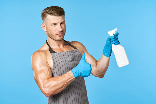 cleaner cleaning supplies service hygiene blue background housework