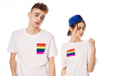Genç çift lgbt Bayrak transseksüel yaşam tarzı hafif arka plan