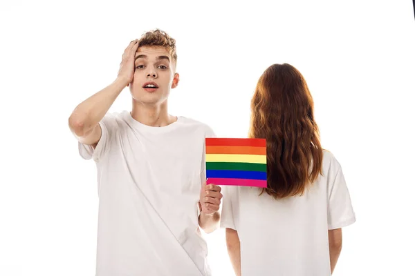 Par Bandeira lgbt transexuais minorias sexuais luz fundo — Fotografia de Stock