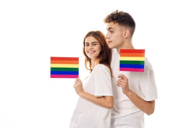 Genç çift lgbt Bayrak transseksüel yaşam tarzı hafif arka plan