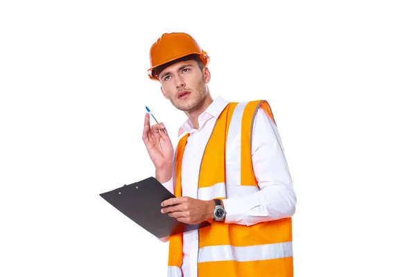 Man in orange hard hat engineer work professionals construction — Stock Photo, Image