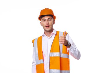 turuncu üniformalı duygusal işçi Profesyonel açık arkaplan