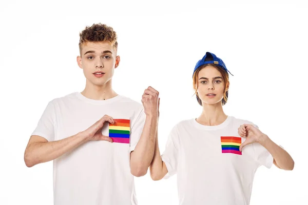 Vriend en vriendin lgbt vlag transgender gemeenschap vriendschap — Stockfoto