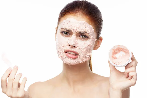 Woman with face mask bare shoulders clear skin rejuvenation beauty — Stock Photo, Image