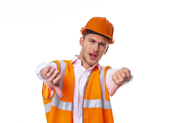 Man in working orange uniform construction work — Stock Photo, Image