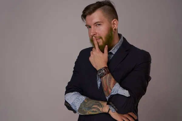 Bearded man in jacket posing fashion Professional — Stock Photo, Image