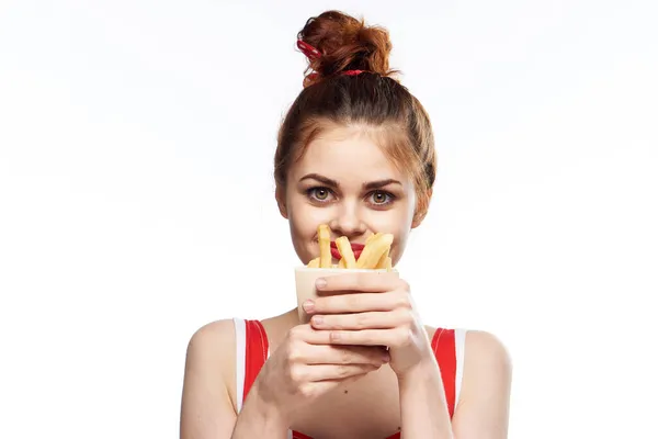 stock image woman with fast food diet food snack light background
