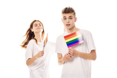 Genç çift lgbt Bayrak transseksüel yaşam tarzı hafif arka plan