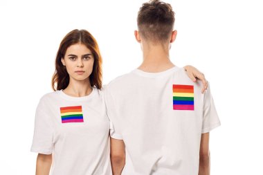 Genç çift lgbt Bayrak transseksüel yaşam tarzı hafif arka plan