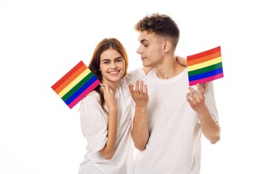 Genç çift lgbt Bayrak transseksüel yaşam tarzı hafif arka plan